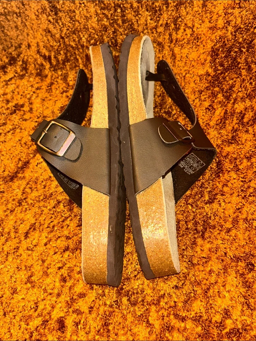 Comfort Footbed Toe-Post Sandals in Black with Adjustable Buckle